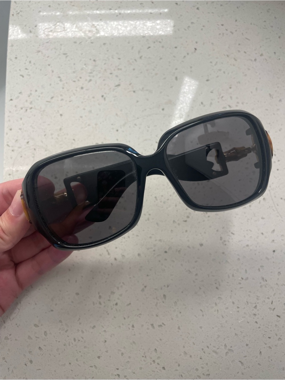 Gucci - Black Oversized Square Women's Sunglasses w/ Smoke Lenses & Bamboo Sides